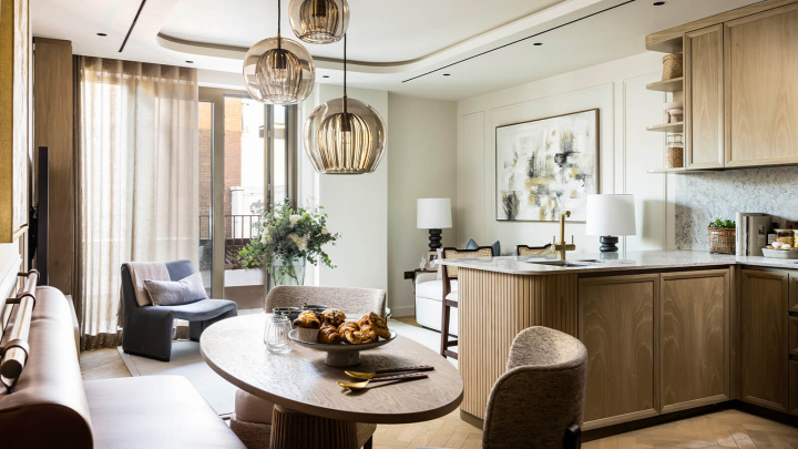 Kitchen, living and dining area at this TCRW SOHO penthouse ©Galliard Homes.