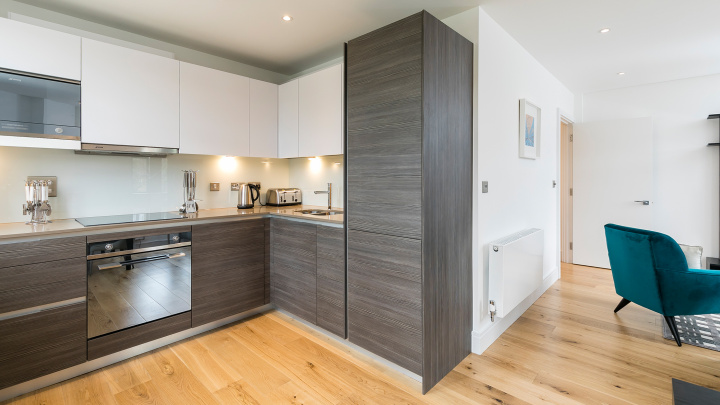 Kitchen area at Crescent House, ©Galliard Homes.