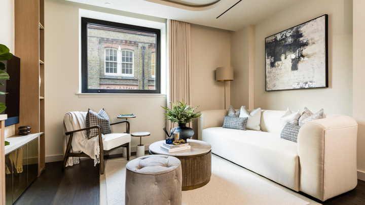 Living area at a TCRW SOHO studio apartment ©Galliard Homes.