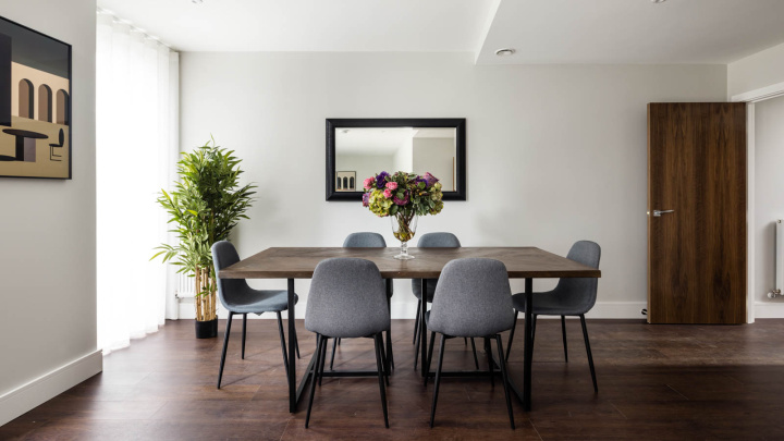 Dining area at an Orchard Wharf Duplex Apartment, ©Galliard Homes.