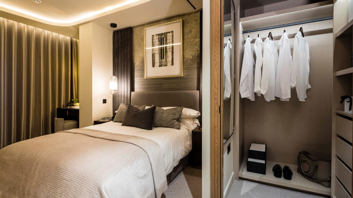 Bedroom and dressing area at a TCRW SOHO apartment ©Galliard Homes.

