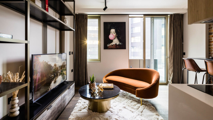 Open-plan living, dining and kitchen area at 212 The Stage, ©Galliard Homes.
