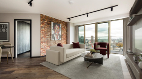 Reception room at 2411 The Stage, furniture superimposed for illustrative purposes only, ©Galliard Homes.