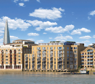 Wapping Riverside rear exterior, computer generated image intended for illustrative purposes only, ©Galliard Homes.