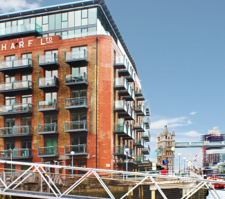 Tea Trade Wharf exterior and view of Tower Bridge, ©Galliard Homes.