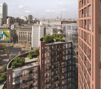 Orchard Wharf exterior, rooftop gardens and Canary Wharf skyline, computer generated image intended for illustrative purposes only, ©Galliard Homes. Orchard Wharf exterior, rooftop gardens and Canary Wharf skyline, computer generated image intended for illustrative purposes only, ©Galliard Homes.