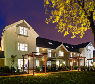 Highbeam House exterior at night, computer generated image intended for illustrative purposes only, ©Galliard Homes.