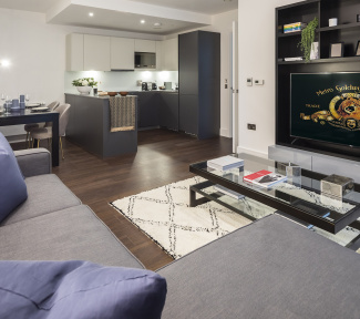 Kitchen and living area at a Harbour Central apartment, ©Galliard Homes. Kitchen and living area at a Harbour Central apartment, ©Galliard Homes.