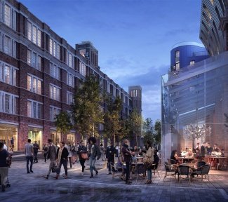 Public realm, home to brand new restaurants & fashion stores at Islington Square, computer generated image for illustrative purposes, ©Galliard Homes. Public realm, home to brand new restaurants & fashion stores at Islington Square, computer generated image for illustrative purposes, ©Galliard Homes.