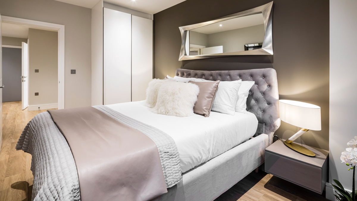 Bedroom at a Wimbledon Grounds Apartment ©Galliard Homes.