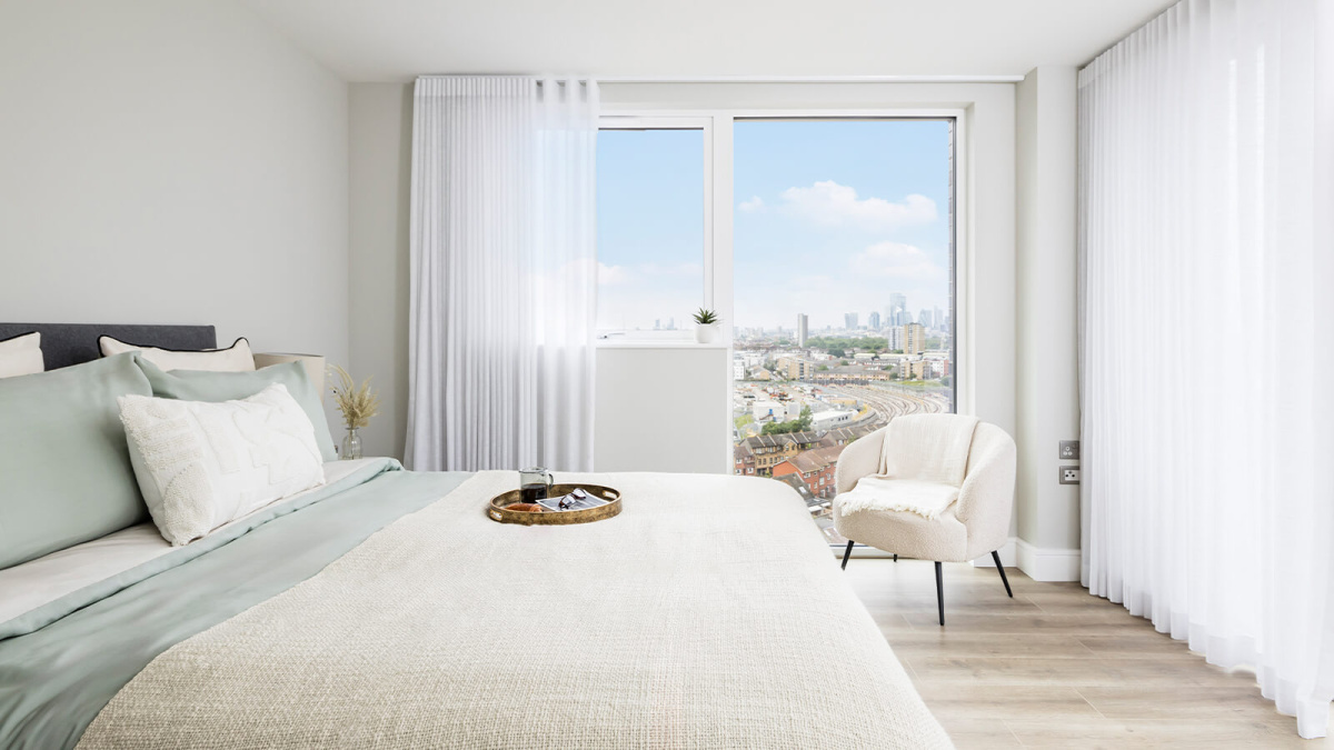 Bedroom at Neptune Wharf ©Galliard Homes.