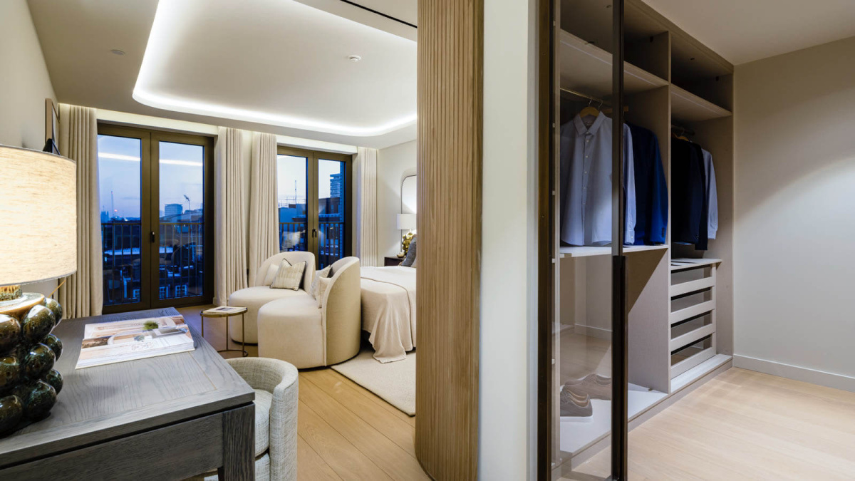 Bedroom and dressing area at a TCRW SOHO penthouse ©Galliard Homes
