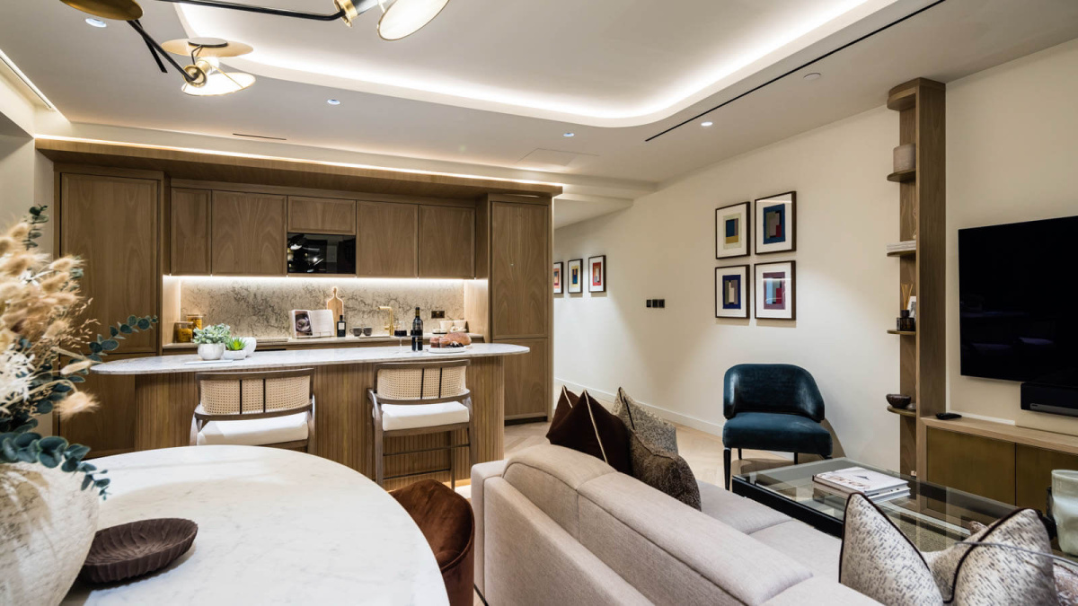 Living and kitchen area at a TCRW SOHO penthouse ©Galliard Homes