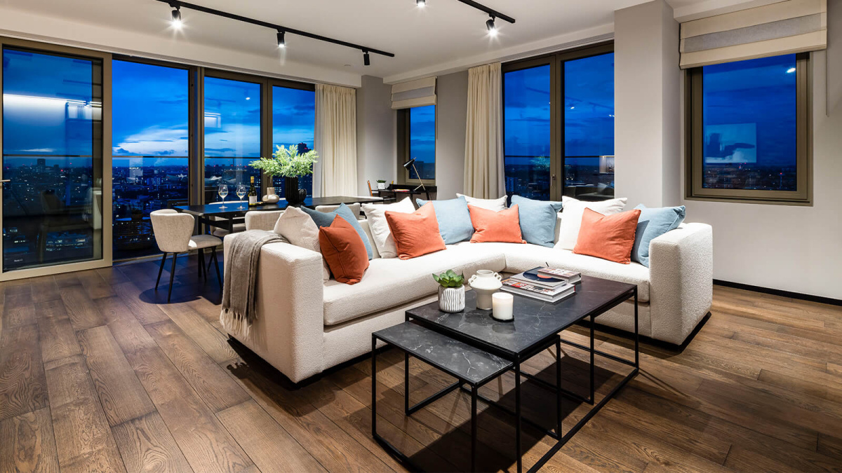 Living room at Apartment 2607 The Stage, ©Galliard Homes.