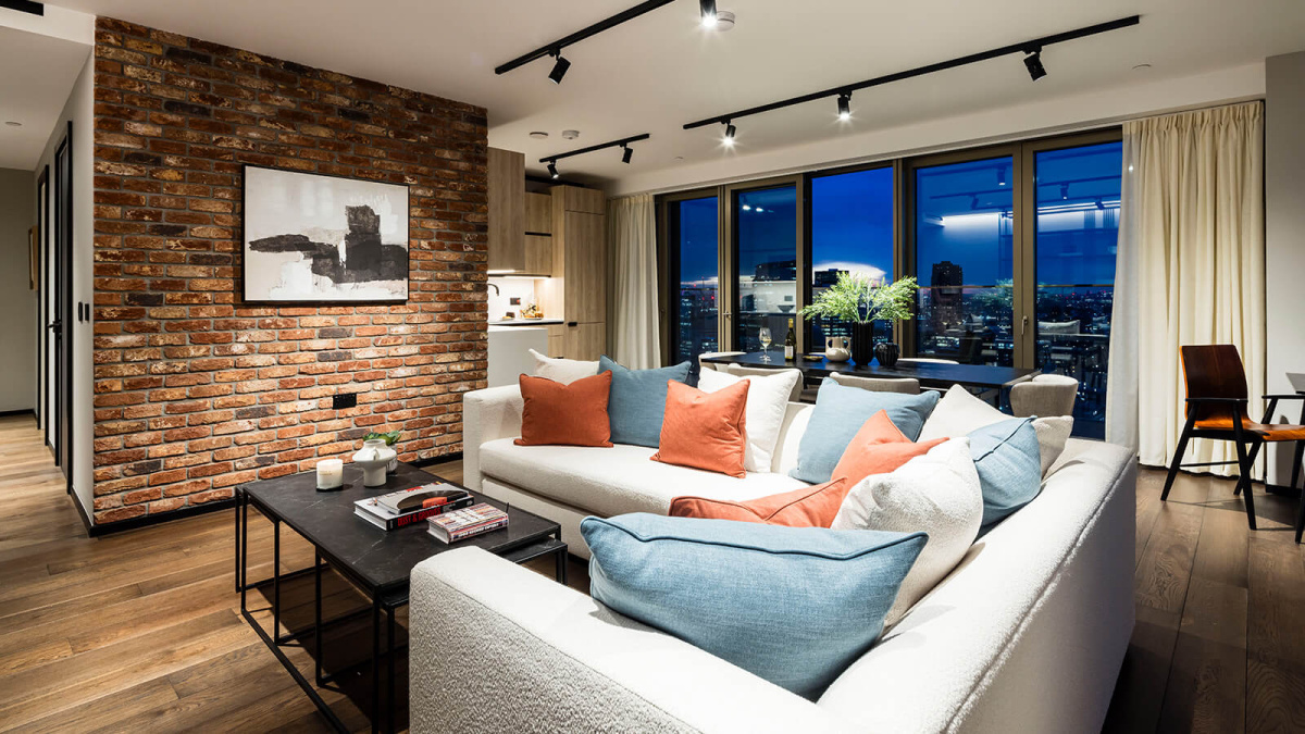 Living room at Apartment 2607 The Stage, ©Galliard Homes.