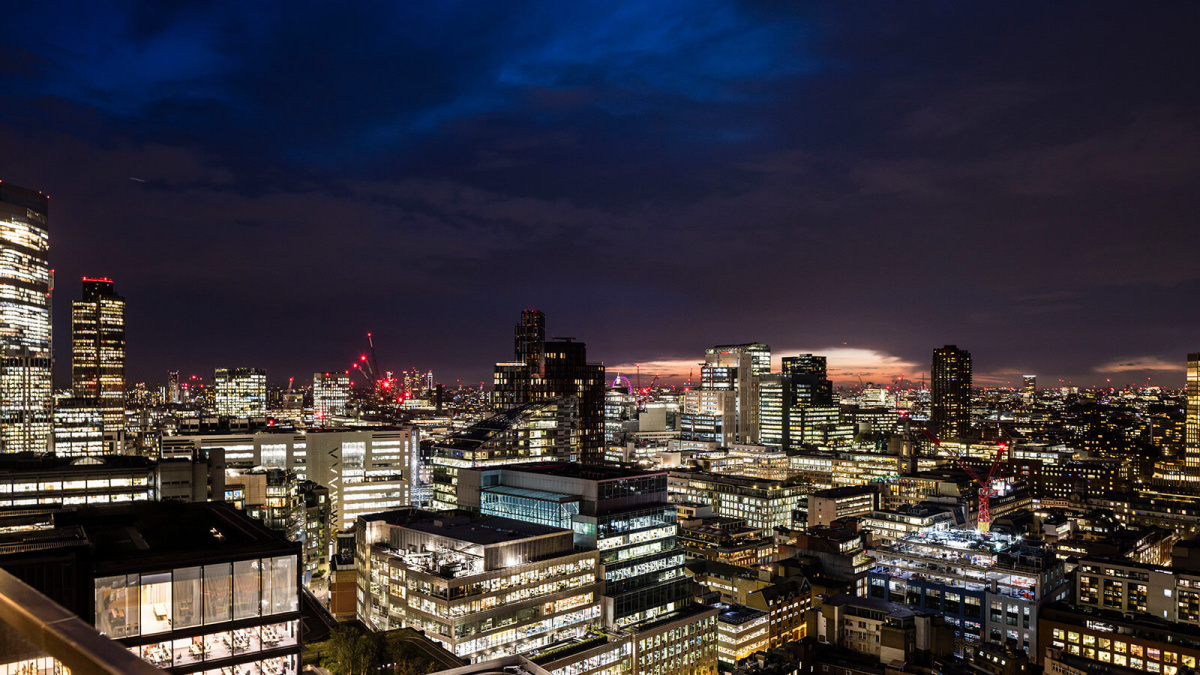 Central London views from the terrace at Apartment 2607 The Stage, ©Galliard Homes.