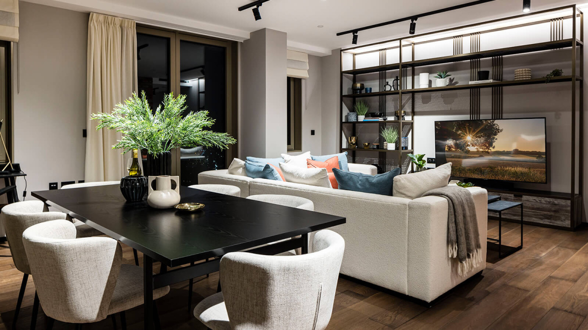 Living & dining room at Apartment 2607 The Stage, ©Galliard Homes.