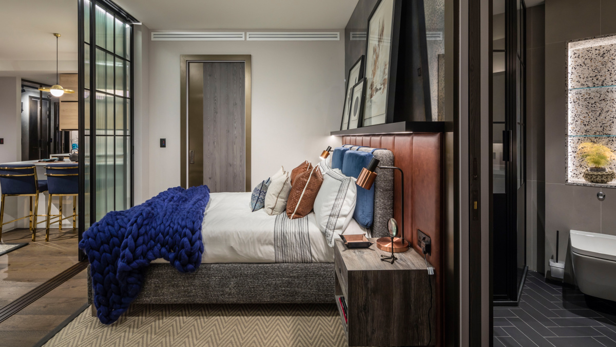 Bedroom at The Stage; image intended for illustrative purposes only, ©Galliard Homes.