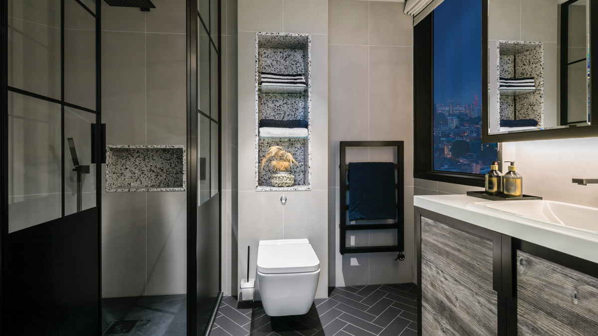 Bathroom at The Stage; image intended for illustrative purposes only, ©Galliard Homes.