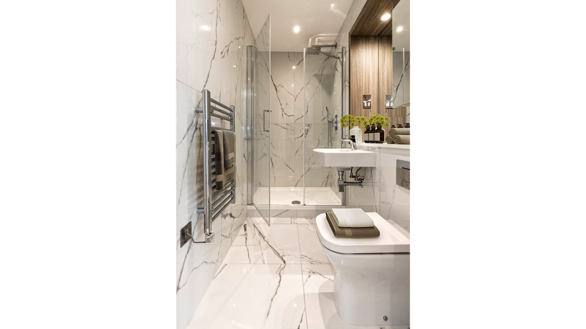 Shower room at a Galliard Homes apartment, ©Galliard Homes.