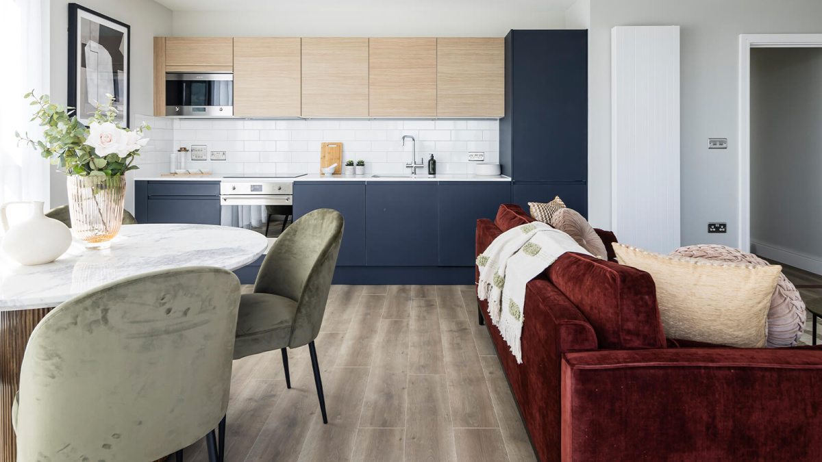 Open-plan living area at Neptune Wharf ©Galliard Homes.