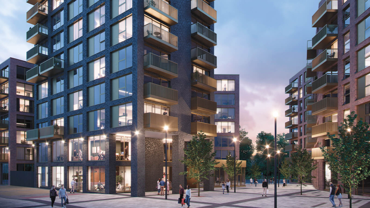 Neptune Wharf exterior, computer generated image intended for illustrative purposes only. ©Galliard Homes