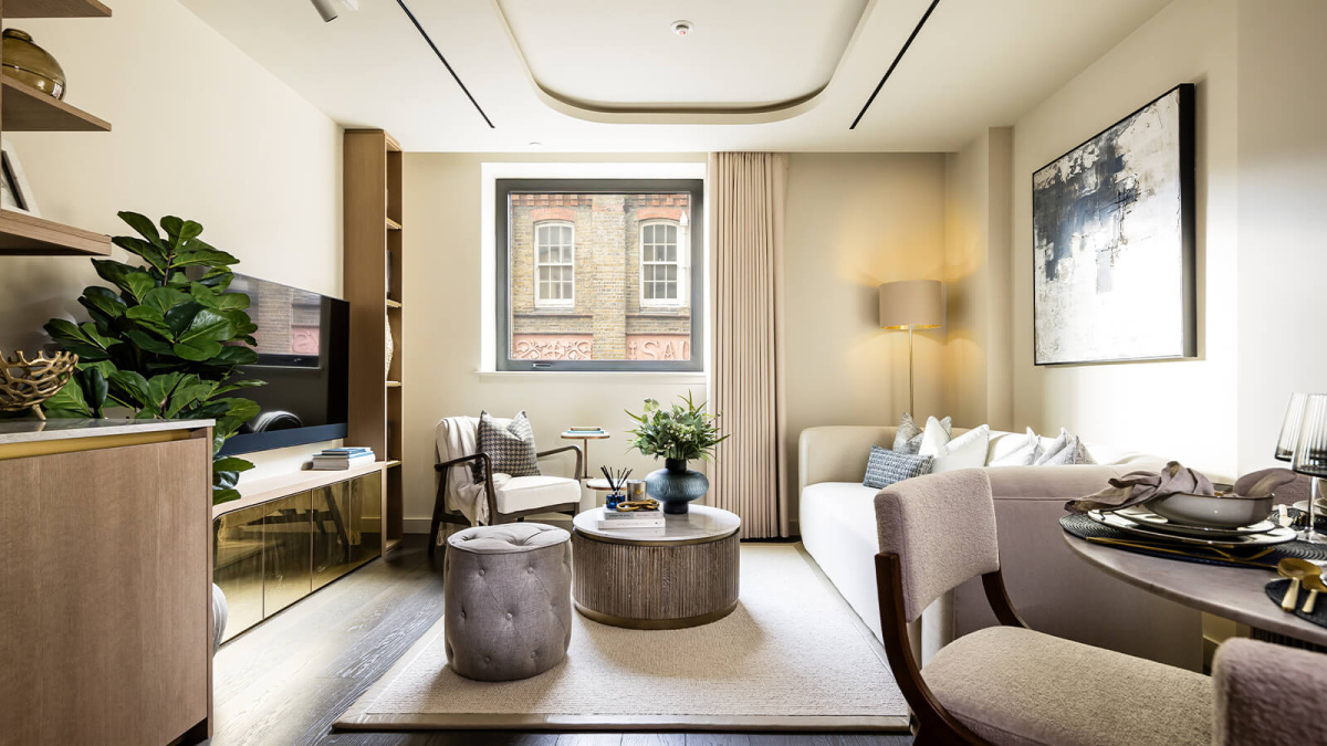 Living and dining area at a TCRW SOHO studio apartment ©Galliard Homes.