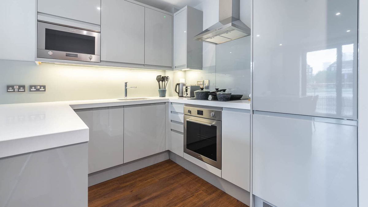 Kitchen area at G03 Orchard Wharf ©Galliard Homes.