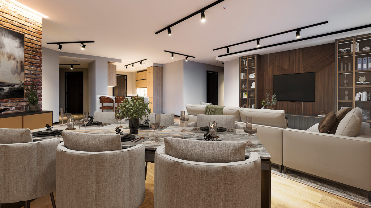 Reception room at The Stage, furniture superimposed for illustrative purposes only, ©Galliard Homes.