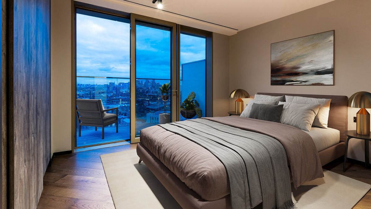 Second bedroom at The Stage, furniture superimposed for illustrative purposes only, ©Galliard Homes.