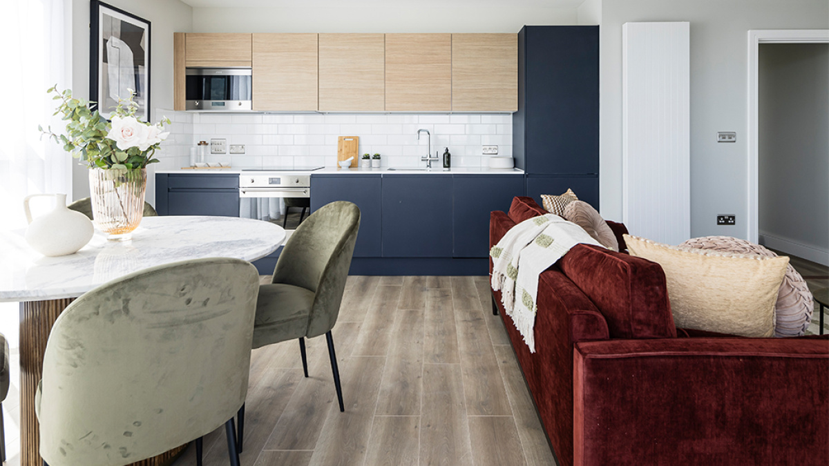 Open-plan living area at Neptune Wharf ©Galliard Homes.
