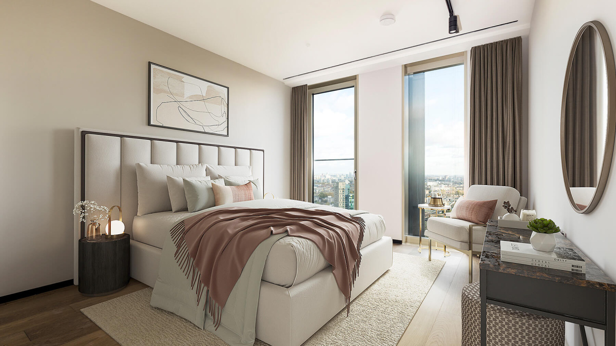 Third bedroom at The Stage, furniture superimposed for illustrative purposes only, ©Galliard Homes.