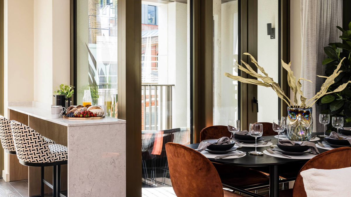 Dining area at a TCRW SOHO apartment ©Galliard Homes.