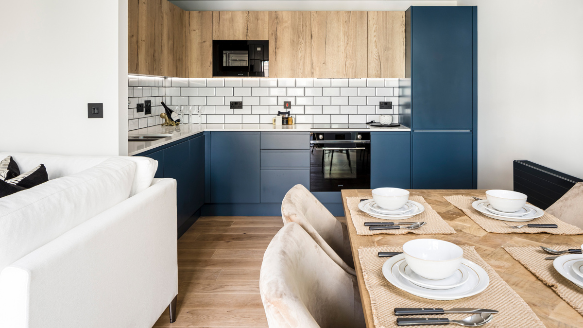 Kitchen area at Newham’s Yard at Tower Bridge Road; ©Acorn Property Group.
