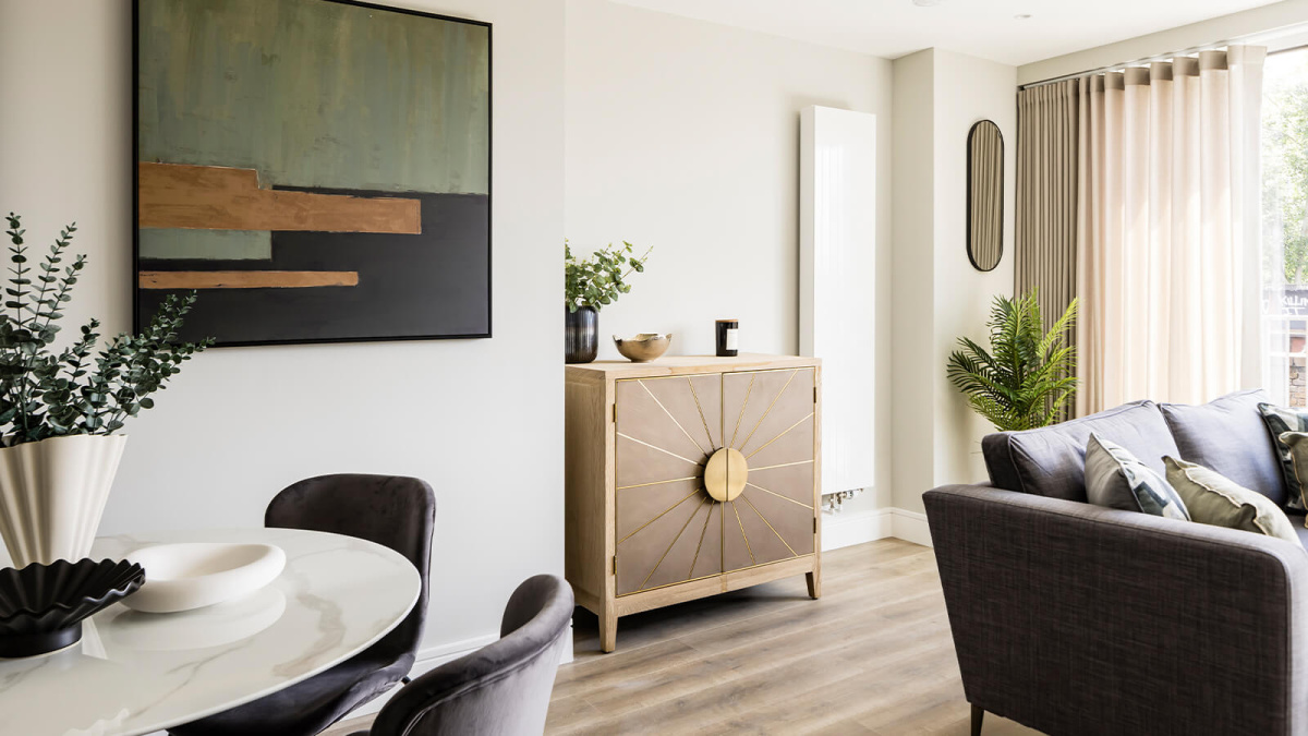 Duplex open-plan living space at Neptune Wharf ©Galliard Homes.