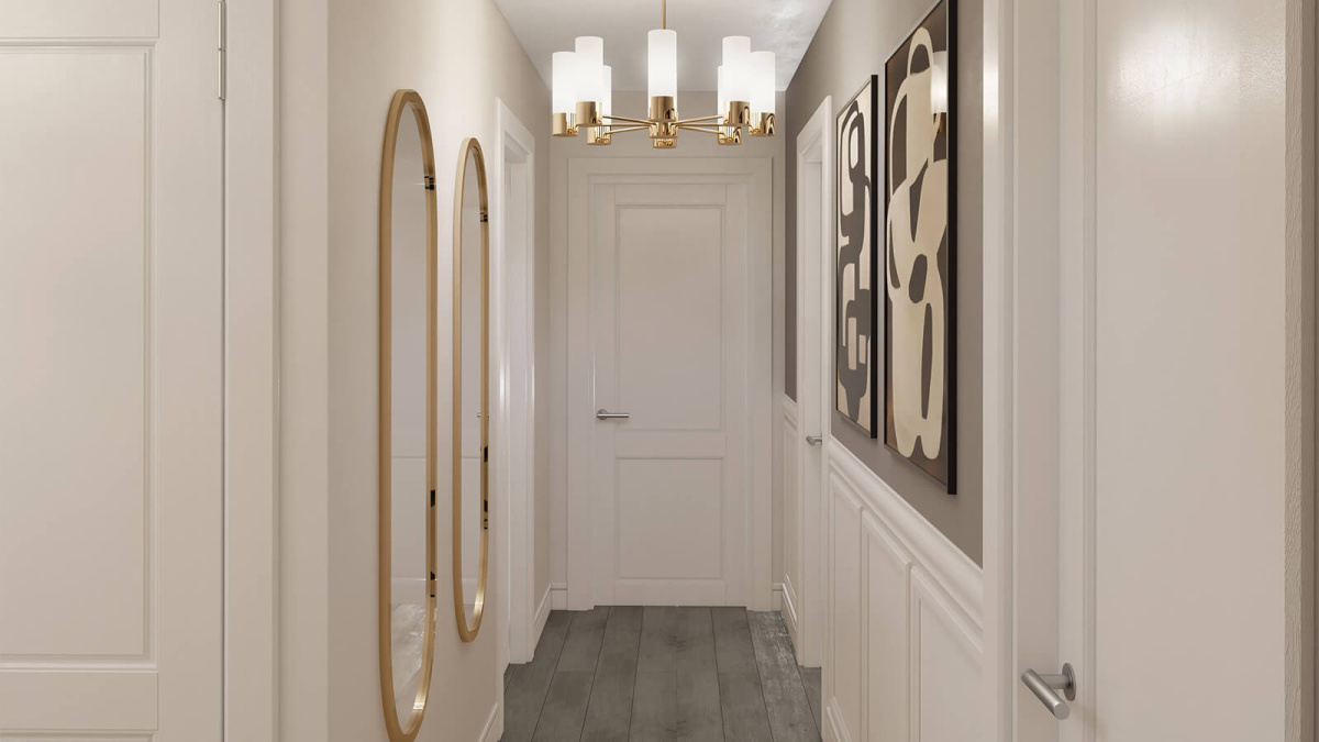 Hallway at a Belgrave Village apartment, computer generated image intended for illustrative use only, ©Wavensmere