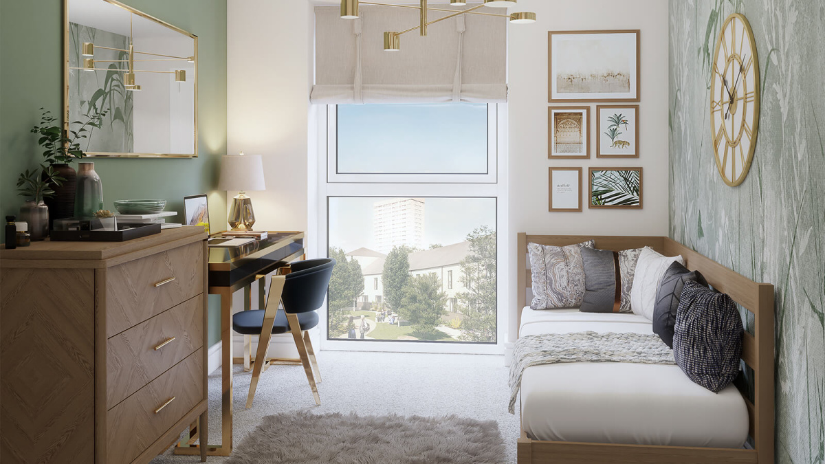 Second Bedroom at a Belgrave Village apartment, computer generated image intended for illustrative use only, ©Wavensmere