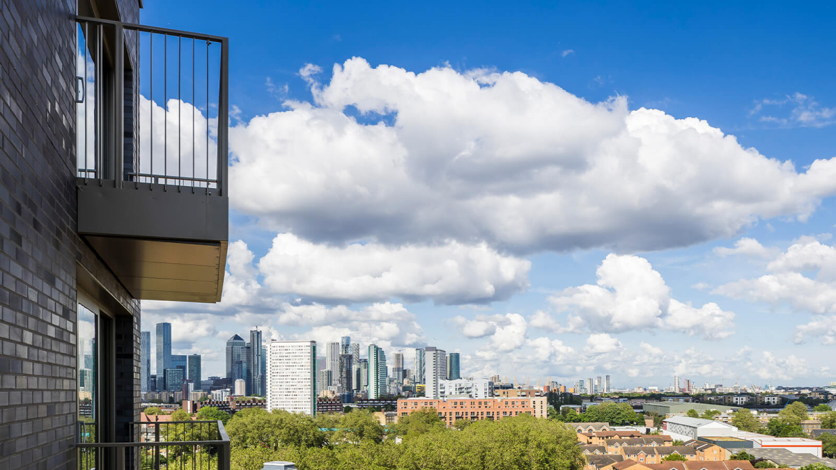Actual view from balcony of this apartment at Neptune Wharf ©Galliard Homes.
