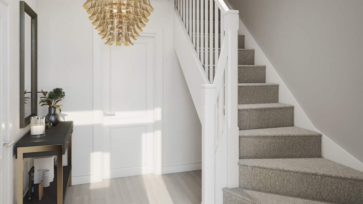 Hallway and Staircase at a Belgrave Village house, computer generated image intended for illustrative use only, ©Wavensmere