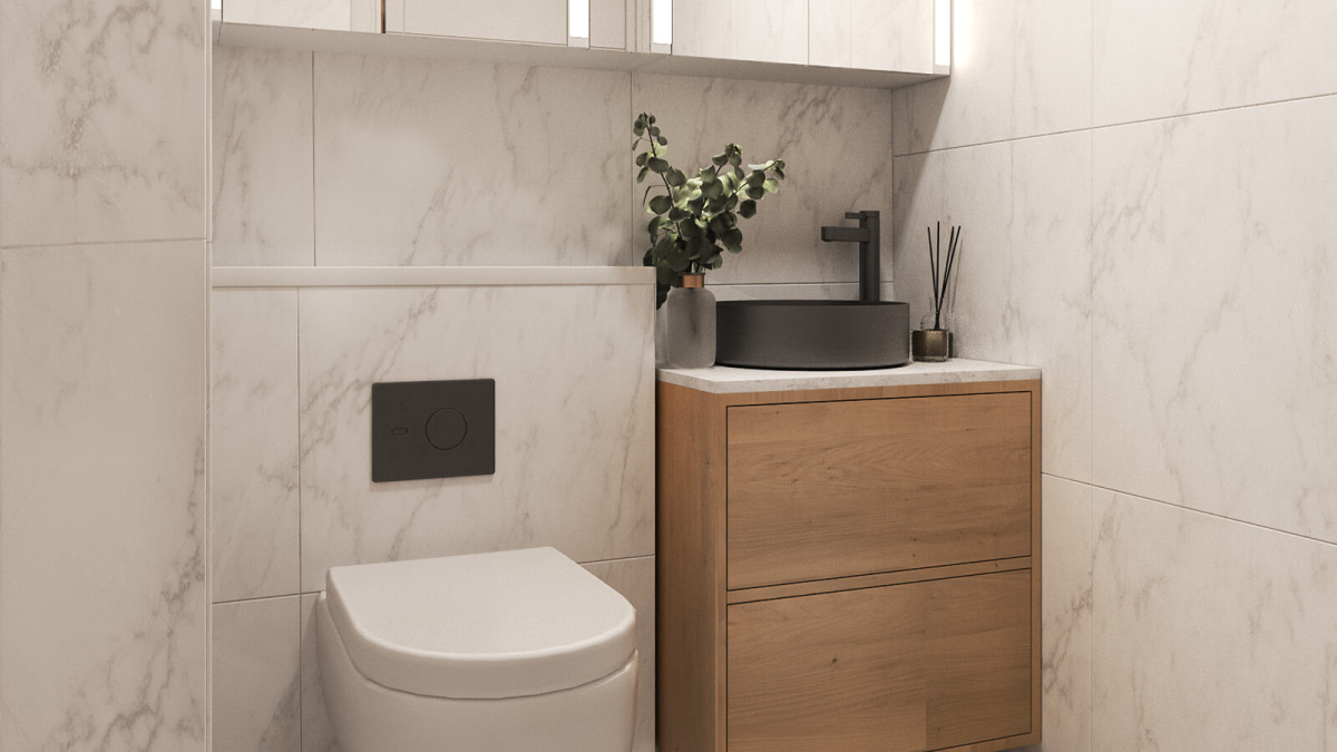 W/C at an Arena Quayside duplex apartment, computer generated image for illustrative use only, ©Galliard Homes.