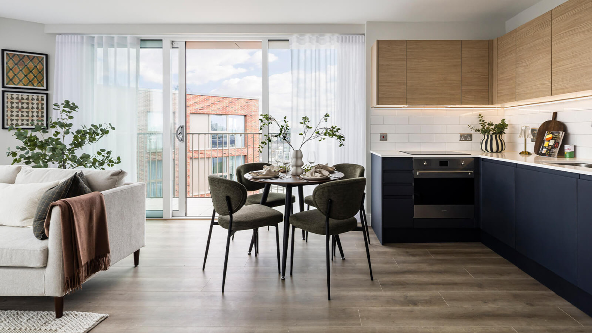 Open-plan living at Neptune Wharf ©Galliard Homes. Open-plan living at Neptune Wharf ©Galliard Homes.