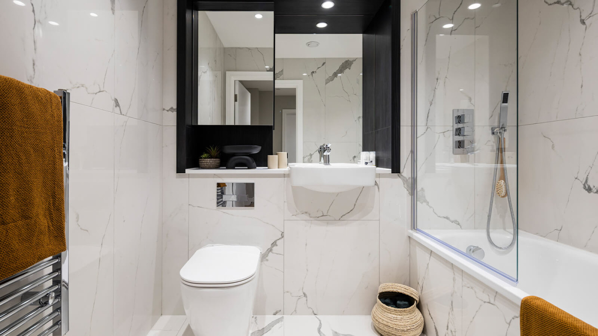 Bathroom at Neptune Wharf ©Galliard Homes. Bathroom at Neptune Wharf ©Galliard Homes.