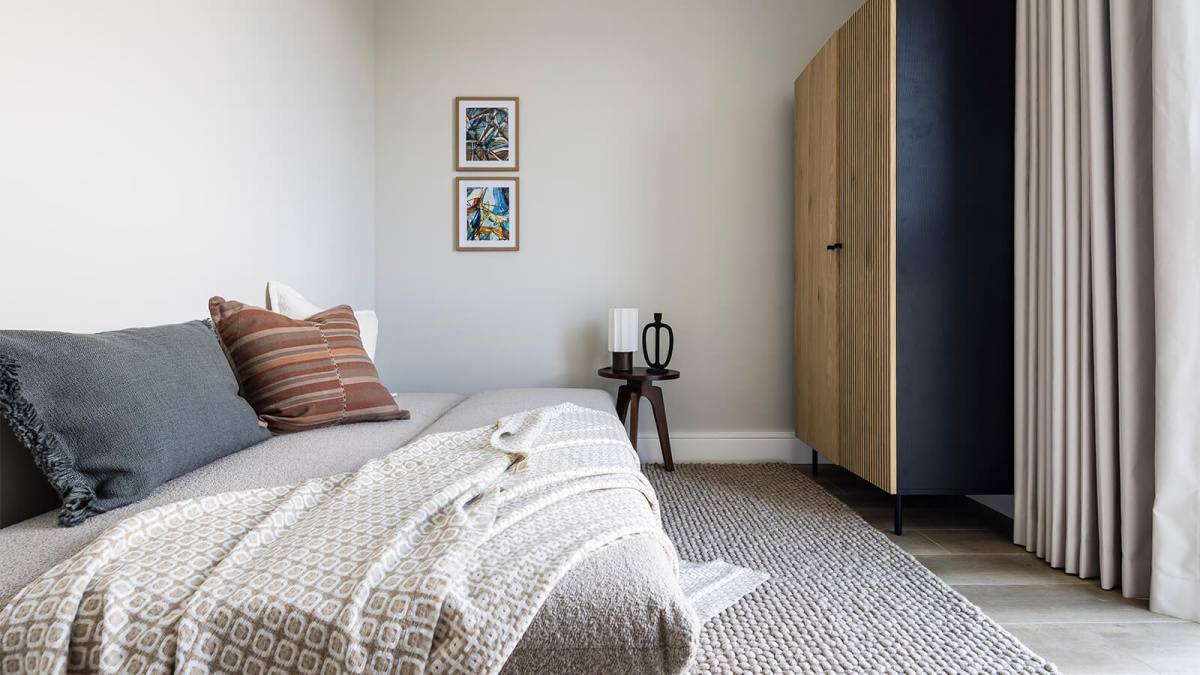Bedroom at Neptune Wharf ©Galliard Homes. Bedroom at Neptune Wharf ©Galliard Homes.