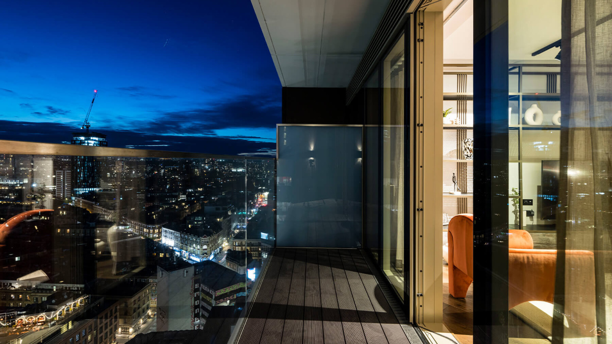 Private terrace of a two-bedroom apartment at The Stage, ©Galliard Homes.