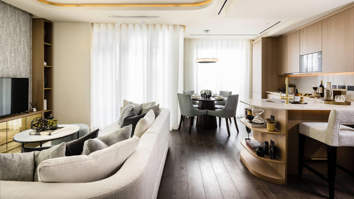 Living area at a TCRW SOHO apartment ©Galliard Homes.