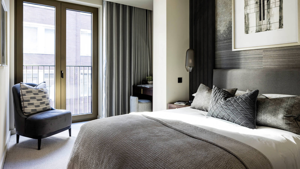 Bedroom at a TCRW SOHO apartment ©Galliard Homes.
