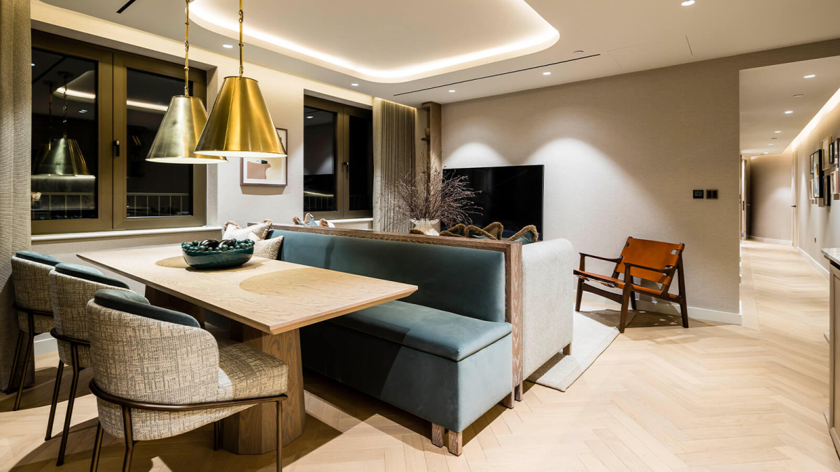 Living and dining area at this TCRW SOHO penthouse ©Galliard Homes.