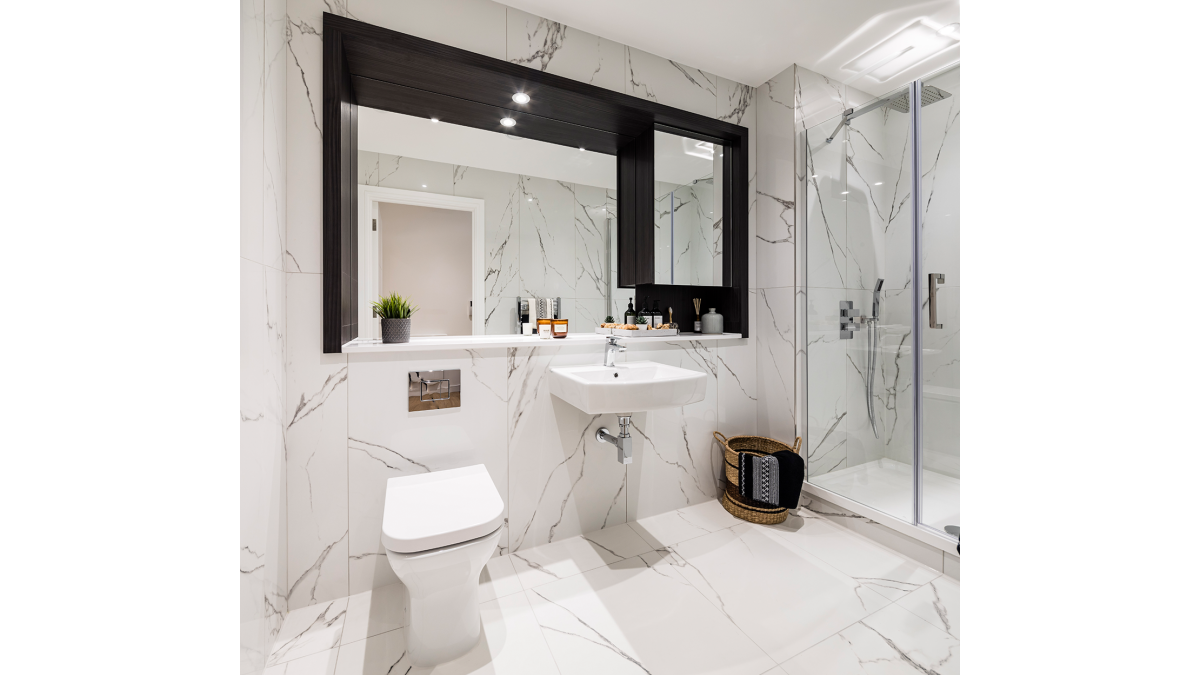 Shower room at a Galliard Homes apartment ©Galliard Homes.