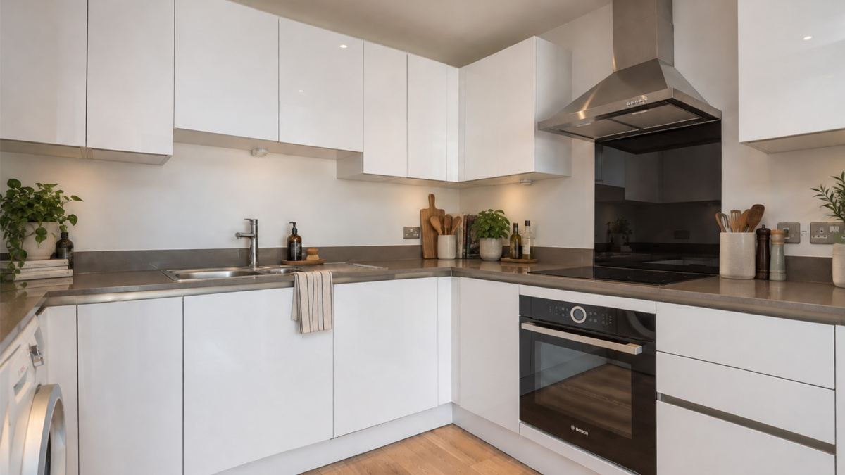 Kitchen area of this apartment at New Capital Quay