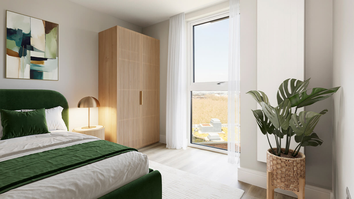 Bedroom 2 at Neptune Wharf ©Galliard Homes.